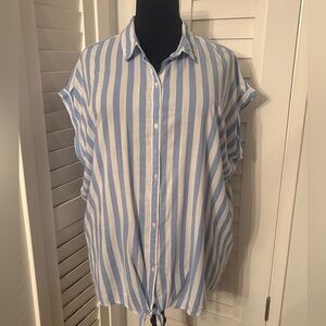 Old Navy Light Blue and White Striped Casual Shirt